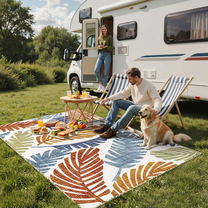 GENIMO Outdoor & Indoor Area Rug 8'x10', Waterproof, Non-Shedding, Easy Cleaning, Leaf Mat for Patio, Living Room, Balcony, Dining Room, RV, Deck, Bedroom, Camping, Outside Carpet, Rust Navy