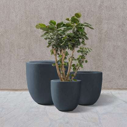 Kante 20",16.5",13.4" Dia Round Concrete Planters (Set of 3), Outdoor Indoor Modern Decorative Plant Pots with Drainage Hole & Rubber Plug for Home & Garden, Charcoal