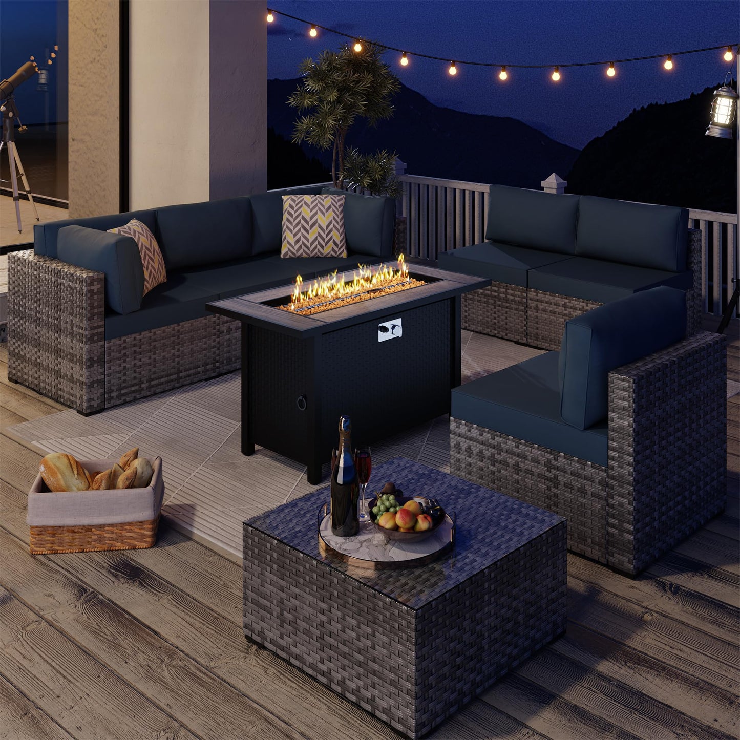 45 Inch Propane Fire Pit Table, 50,000 BTU Outdoor Gas Fire Pit for Patio & Backyard, Rectangular Firepit Table with Lava Rocks, 2-in-1 Convertible Outdoor Table