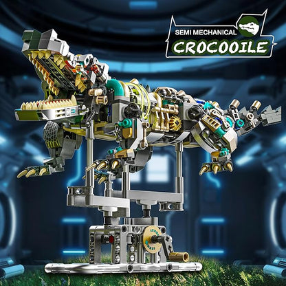 Mechanical Crocodile Building Set with Lights and Display Stand Lego-Compatible Animal Building Blocks Toy Home Decor Gift for Boys Teens Kids and Adults Aged 12+ (996 Pieces)