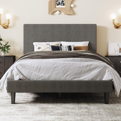 SHA CERLIN Full Size Platform Bed Frame with Adjustable Headboard and Wooden Slats Support, Boucle Upholstered Mattress Foundation, No Box Spring Needed, Easy Assembly, Dark Grey