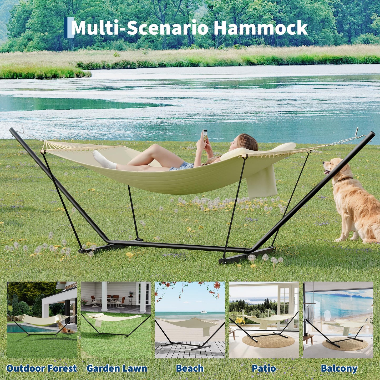 Garvee Garvee Iron T-Shaped Hammock Stand with Flat Wooden Frame Hammock