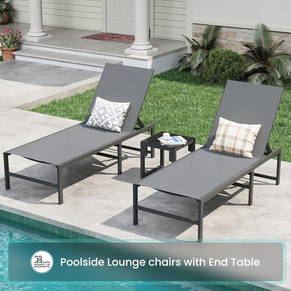 Amopatio 3-Piece Patio Lounge Chair Set - Adjustable Outdoor Chaise with Side Table | Weather-Resistant Gray, 400 LBS Capacity