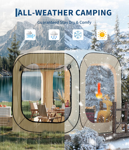Pop Up Bubble Tent Tent, 3-4 Person Portable Screen House Room Instant Shelter, Clear Sport Rainproof Camping Sun Shelter Coldproof for Patio, Backyard, Deck, Sports Events, Beige