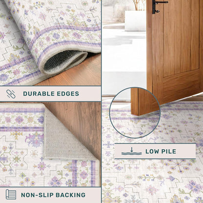 Skiennix Light Purple Area Rug - Non-Slip, Washable, Low Pile | 5x7 for Girls' Bedroom & Nursery