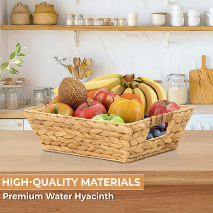 M4DECOR Set of 3 Snack Baskets, Wicker Snack Basket Organizer for Office, Small Wicker Baskets with Handles, (3 Medium Basket)