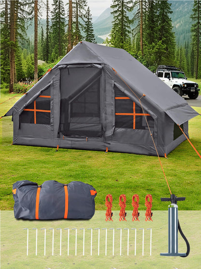 Inflatable Tents for Camping 2-4 Person - Easy Blow Up Glamping Tent with Hand Pump, Waterproof PVC Air Inflatable Tent House for Family Weekend Camping, Grey