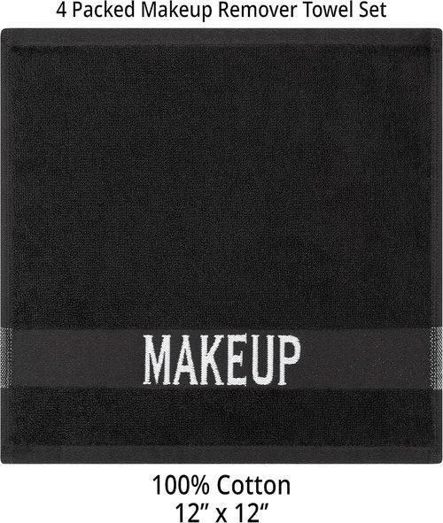 Cotton Paradise Makeup Remover Towels - 100% Cotton, Soft Black Face Cloths | 12x12 Inch, 4 Pack