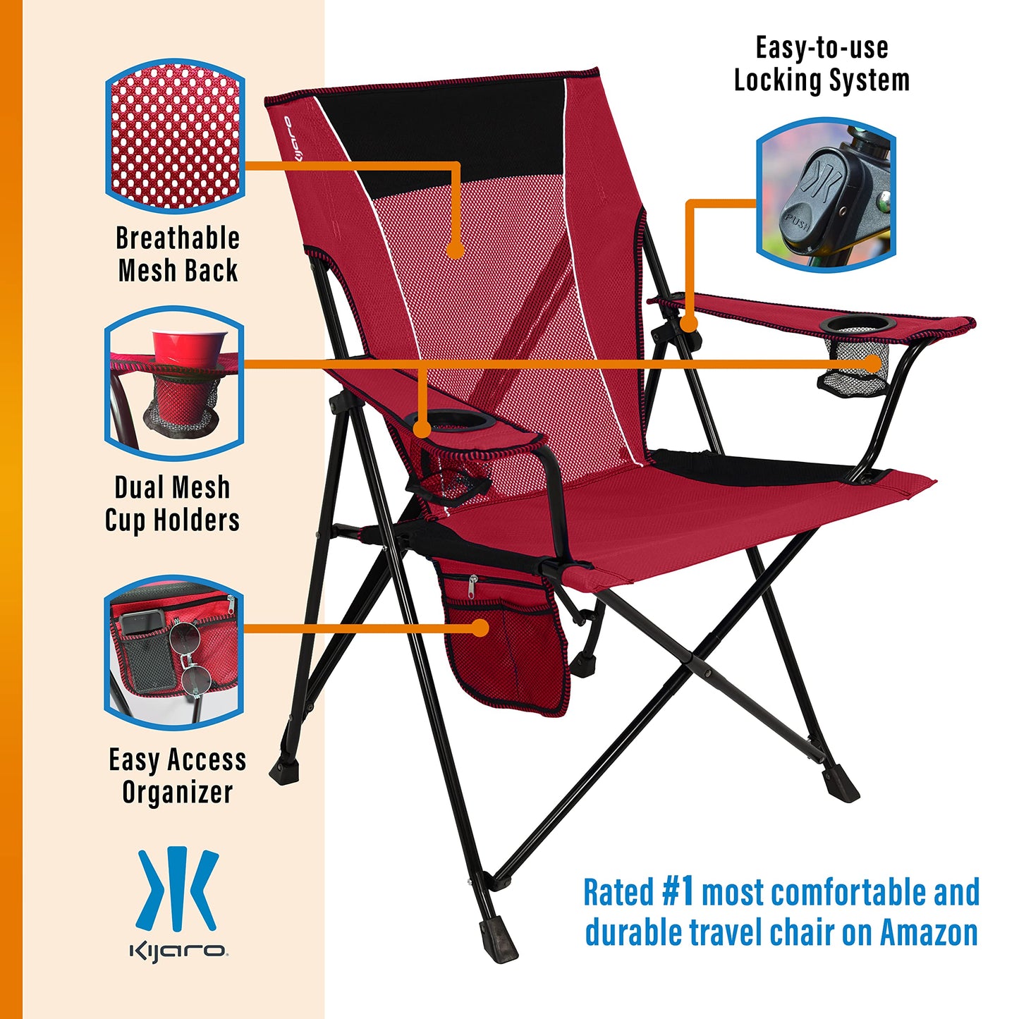 Kijaro Dual Lock Portable Camping Chair Bundle - Versatile Folding Chair, Sports Chair, Outdoor Chair & Lawn Chair
