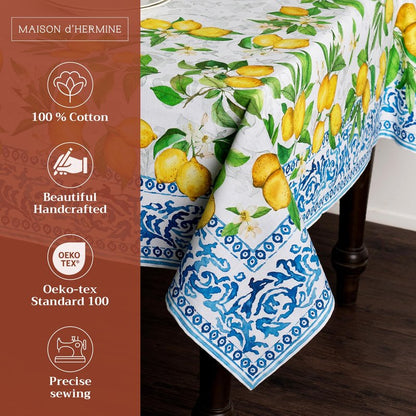Maison d' Hermine Table Cloth Rectangle Table 100% Cotton 54 x 72 Inches Tablecloth Reusable Decorative for Dining Kitchen Room Farmhouse Home Gifts for Mothers Day Spring Summer - Cedrat