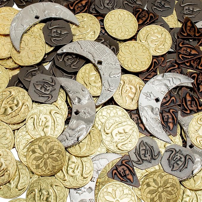 145PCS Metal DND Coins &amp Leather Bag Contains 60 Gold Coins 40 Sliver Coins 40 Copper Coins and 5 Platinum Coins Tokens with Glow in The Night Eyes Bag for RPG Tablelap Games