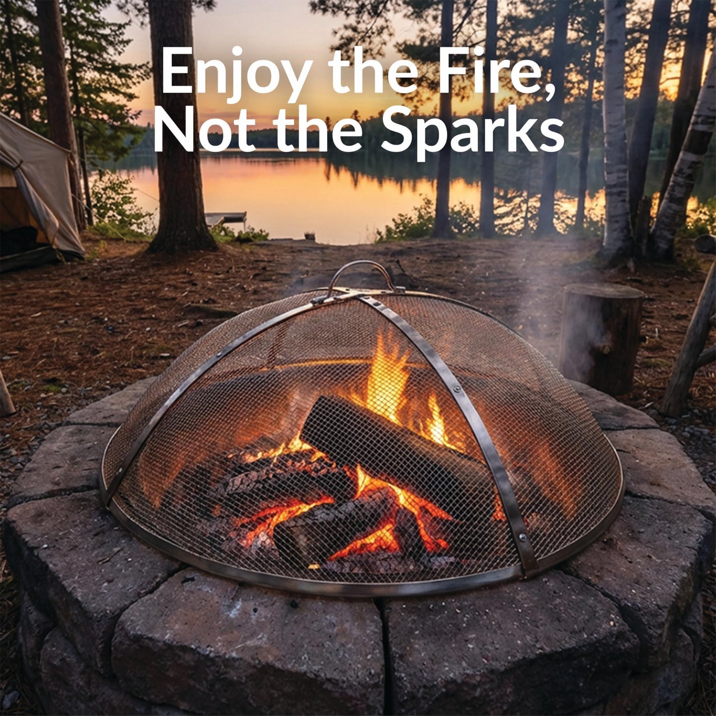 Sunnydaze Round Stainless Steel Spark Screen - Rust-Resistant Heavy-Duty Metal Fire Pit Spark Screen with Handle - 30" Diameter