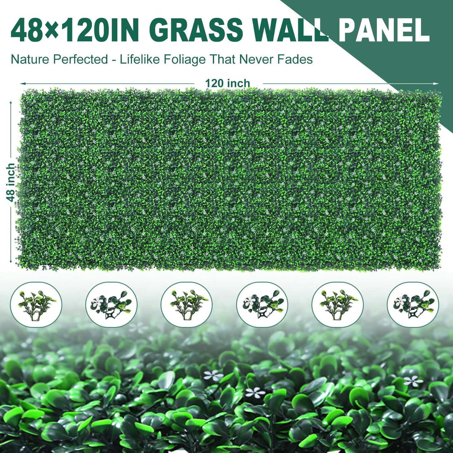 Yangrass Boxwood Roll Panels with White Flower, 48"x120" (40 sqft) Artificial Ivy Privacy Fence Screen, UV-Anti Faux Boxwood Roll Grass Wall Panels for Garden Patio Balcony Decor