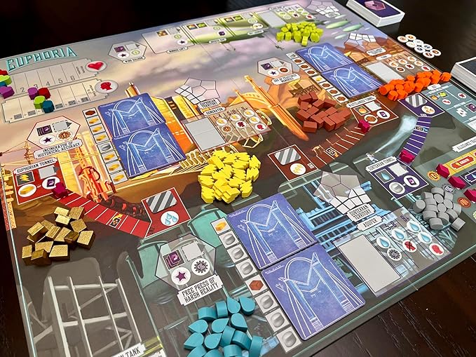 Stonemaier Games: Euphoria: Build a Better Dystopia (Base Game) by Jamey Stegmaier &amp Alan Stone | Competitive Dice Worker Placement Strategy Board Game for Adults &amp Family | 2-6 Players 60 Mi
