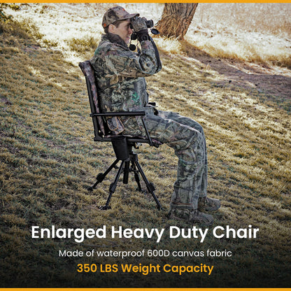 ARROWHEAD OUTDOOR Wide Folding 360° Hunting Swivel Blind Chair with Removable Camouflage Seat Pad, Armrest, No-Sink Feet, Shoulder Strap, Mesh Chair, Adjustable Height