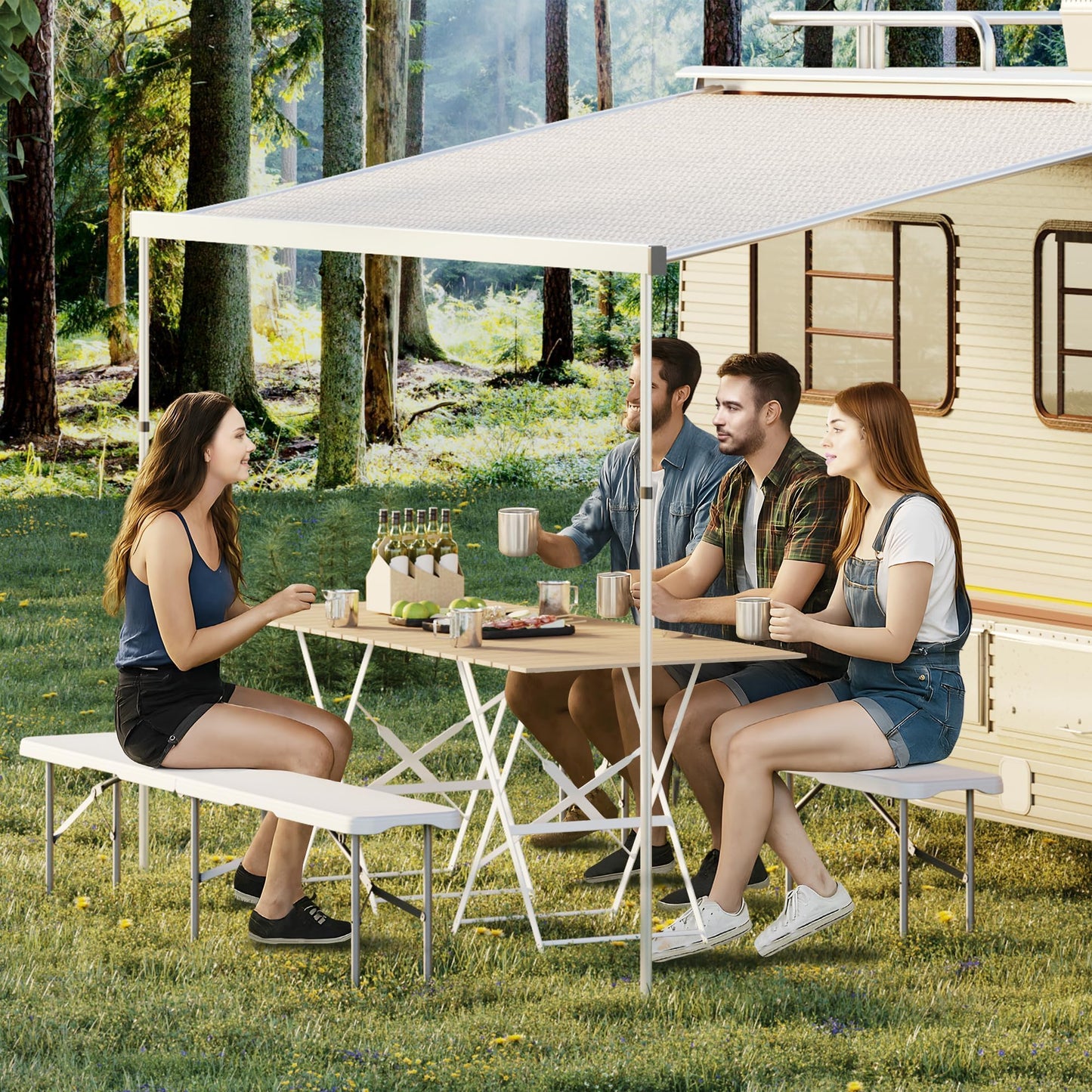 EliteEdge 6Ft Plastic Folding Bench, 2 Pack Portable Folding Bench, Foldable HDPE Waterproof Outdoor Benches with Carrying Handle Picnic Camping Sports Party Activities, White (White-2pc)