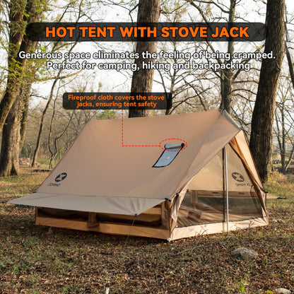 Zoring Hot Tent with Stove Jack - Waterproof & Windproof Cabin Winter Tent for Camping, 4 Season Tipi Wall Shelter with Two Poles, 2 Person Cold Weather Tent for Outdoor Hiking, Backpacking, Hunting