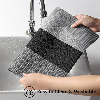 Leetaltree Grey with White Striped Placemats Set of 8 - Heat Resistant Non-Slip Place mats for Dining Table, Washable Durable PVC Vinyl Woven Table Mats（Grey Stripe, 8）