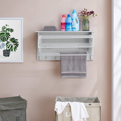 Danya B Accordion Clothes Drying Rack, Retractable, Wall Mounted Towel Rack and Hooks for Clothes and Towels for use in Laundry Room or Garage - White
