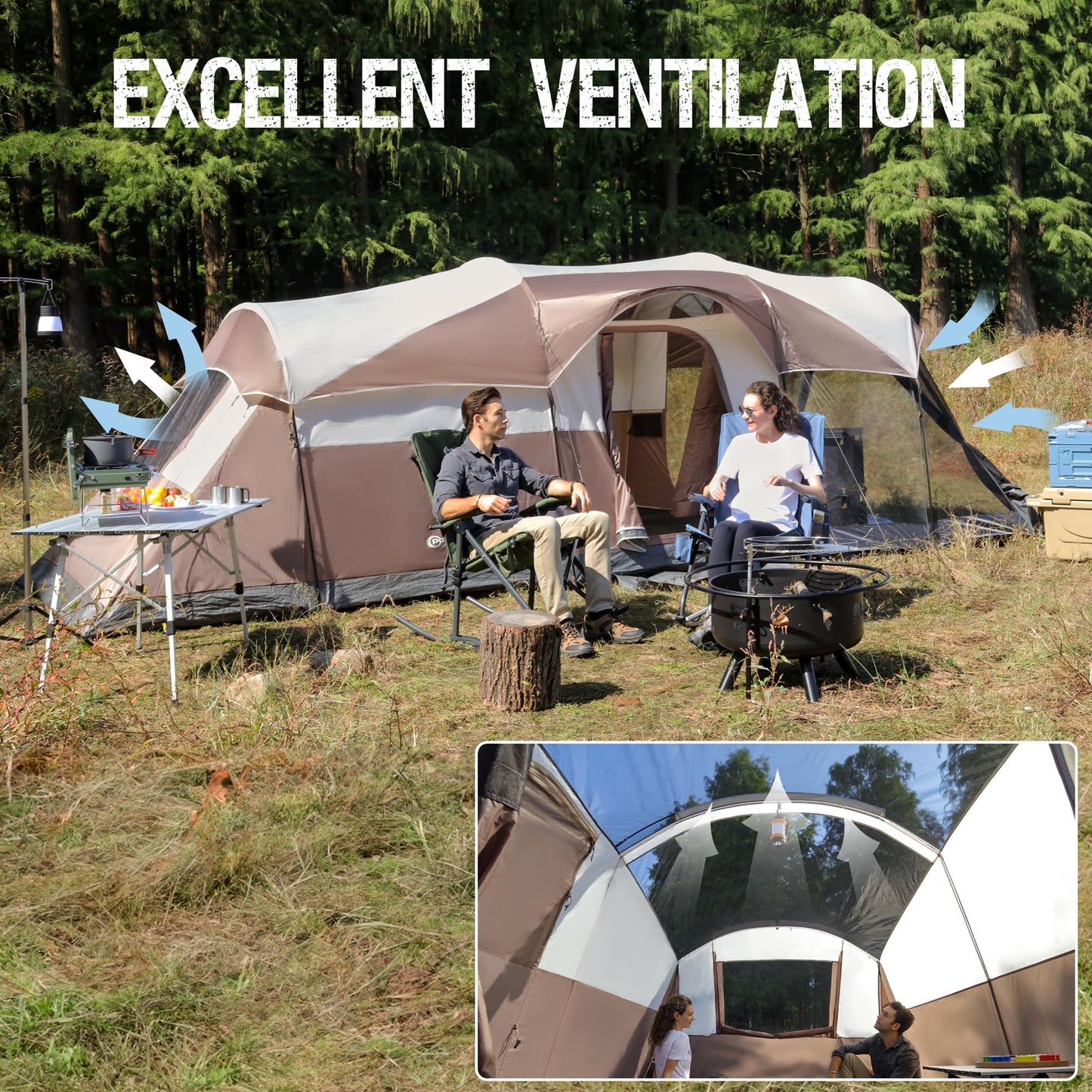 Portal 8 Person Family Tent for Camping with Screen Porch, Waterproof Large Camping Tent with Rainfly, Big Family Tents for Outdoor Camping