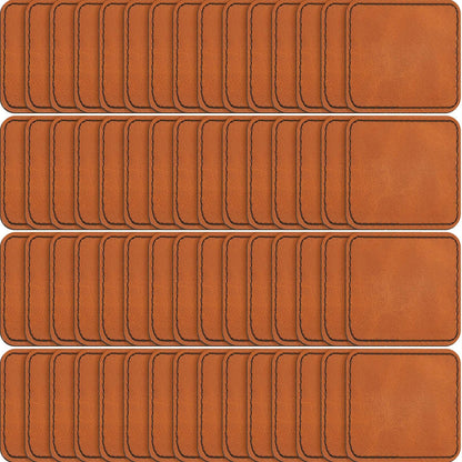 Dunzy 60 Pcs Blank Leather Hat Patch Square Laserable Rustic Leatherette Patch Adhesive for Hat Fabric Custom Repair Sew Laser Glow Forge, 2.5 x 2.5 Inch(Khaki)