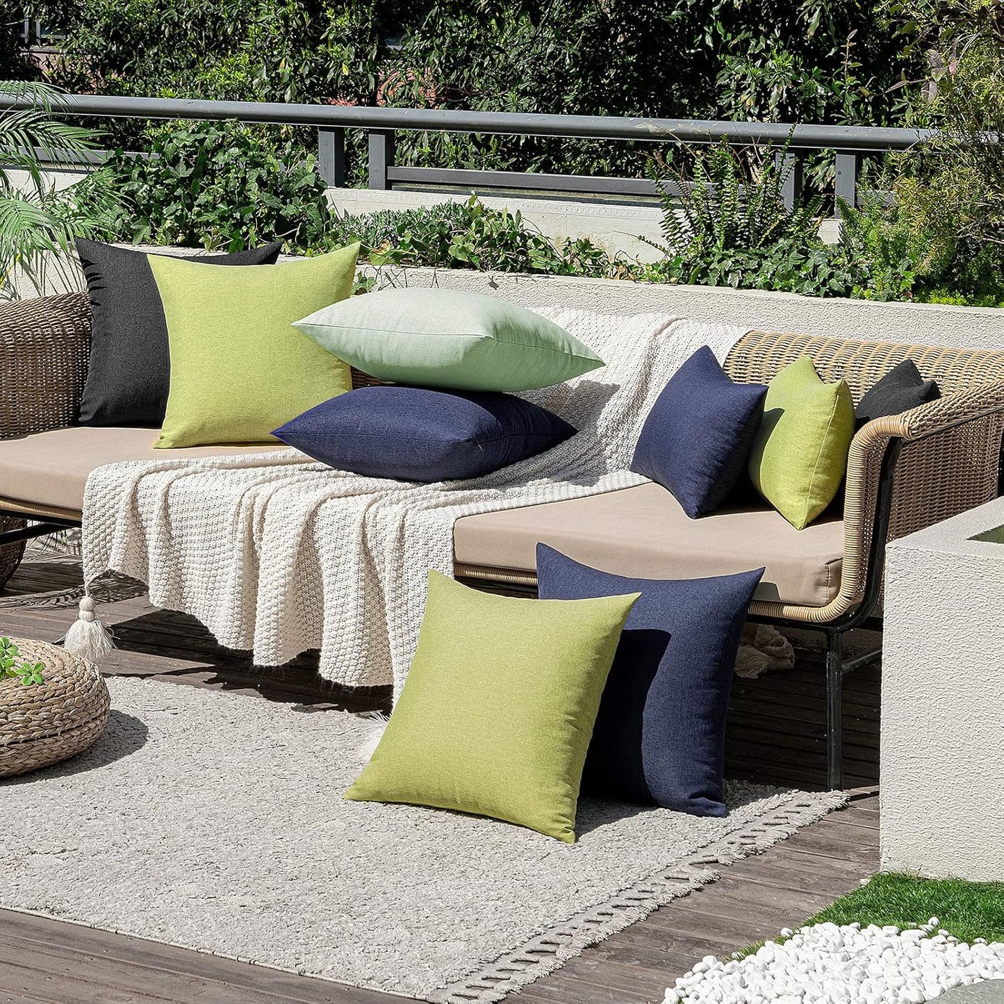 MIULEE Decorative Outdoor Throw Pillow Covers - Waterproof Faux Linen Cushion Cases | 26x26 Inch Black, Set of 2