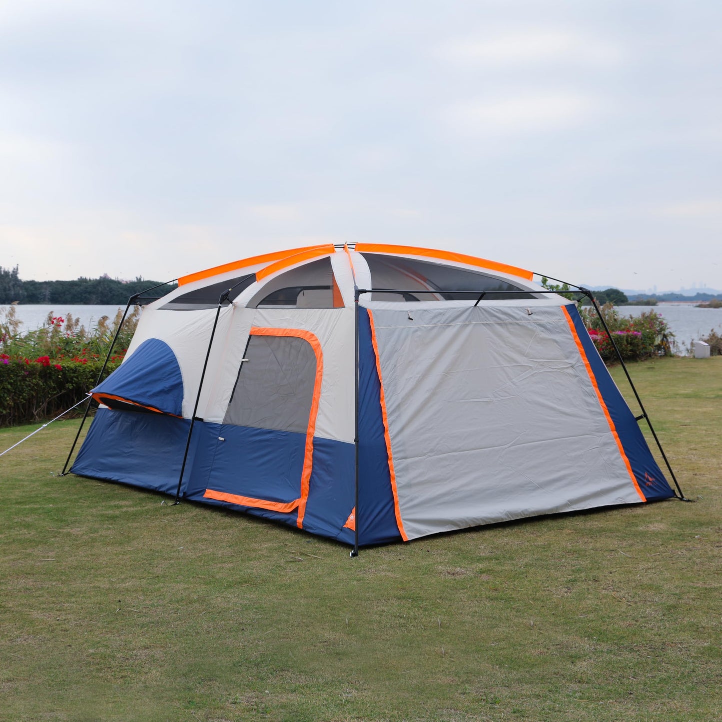 KTT Extra Large Tent 12 Person,Family Cabin Tents,2 Bay-Windows,2 Rooms and 3 Doors 3 Windows with Mesh,Waterproof,Straight Wall,Double Layer,Big Tent for Outdoor,Picnic,Camping(Dark Blue)