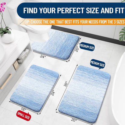 OLANLY Bathroom Runner Rug - Extra Soft Microfiber Mat | Quick Dry, Washable, 47x17, Light Blue