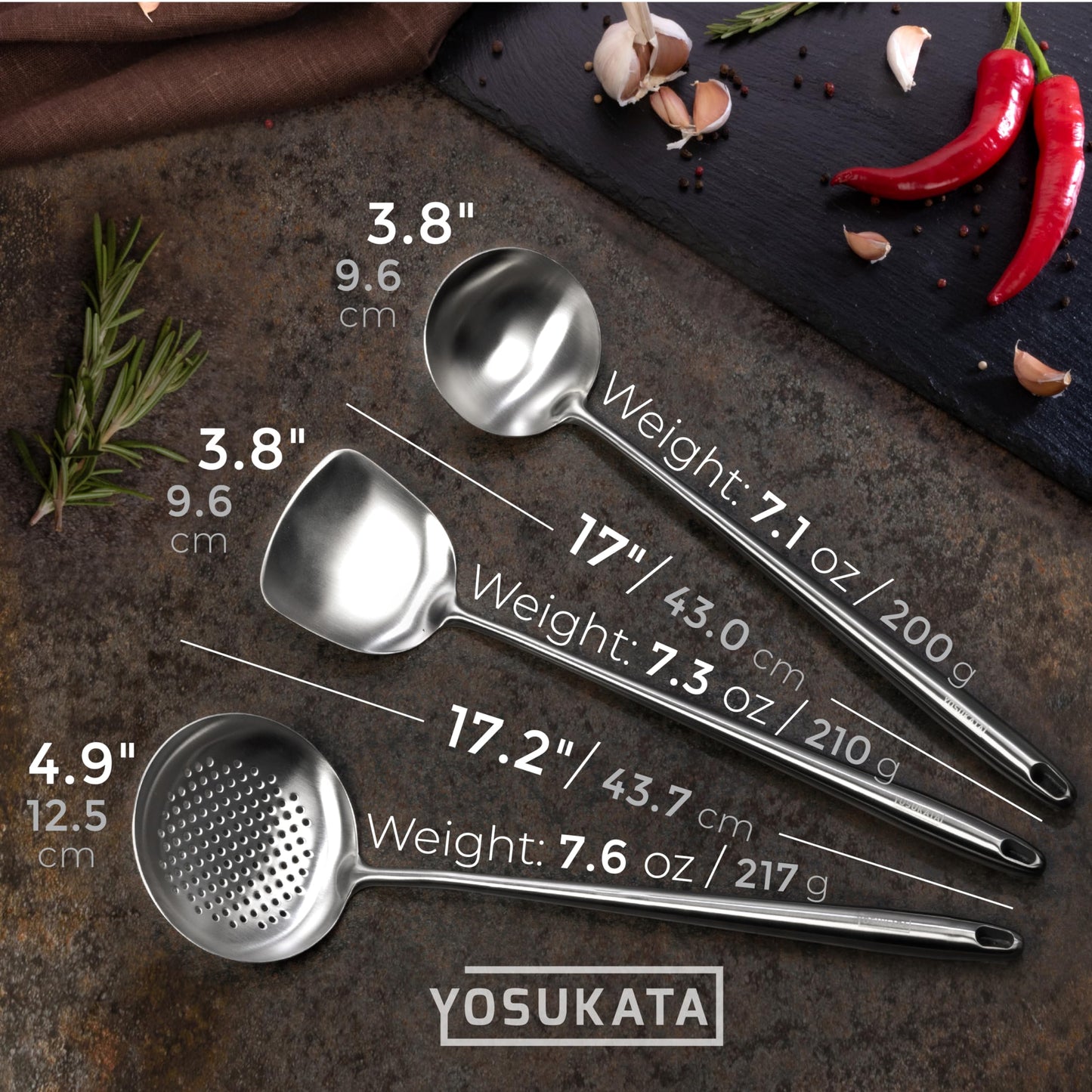 YOSUKATA Carbon Steel 11.8" Stir Fry Wok Pan - Pre-Seasoned Chinese Wok with Flat Bottom + 17" Wok Spatula and Ladle Skimmer Spoon + Reusable Natural Wooden Long Cooking Chopsticks Set of 3 pairs