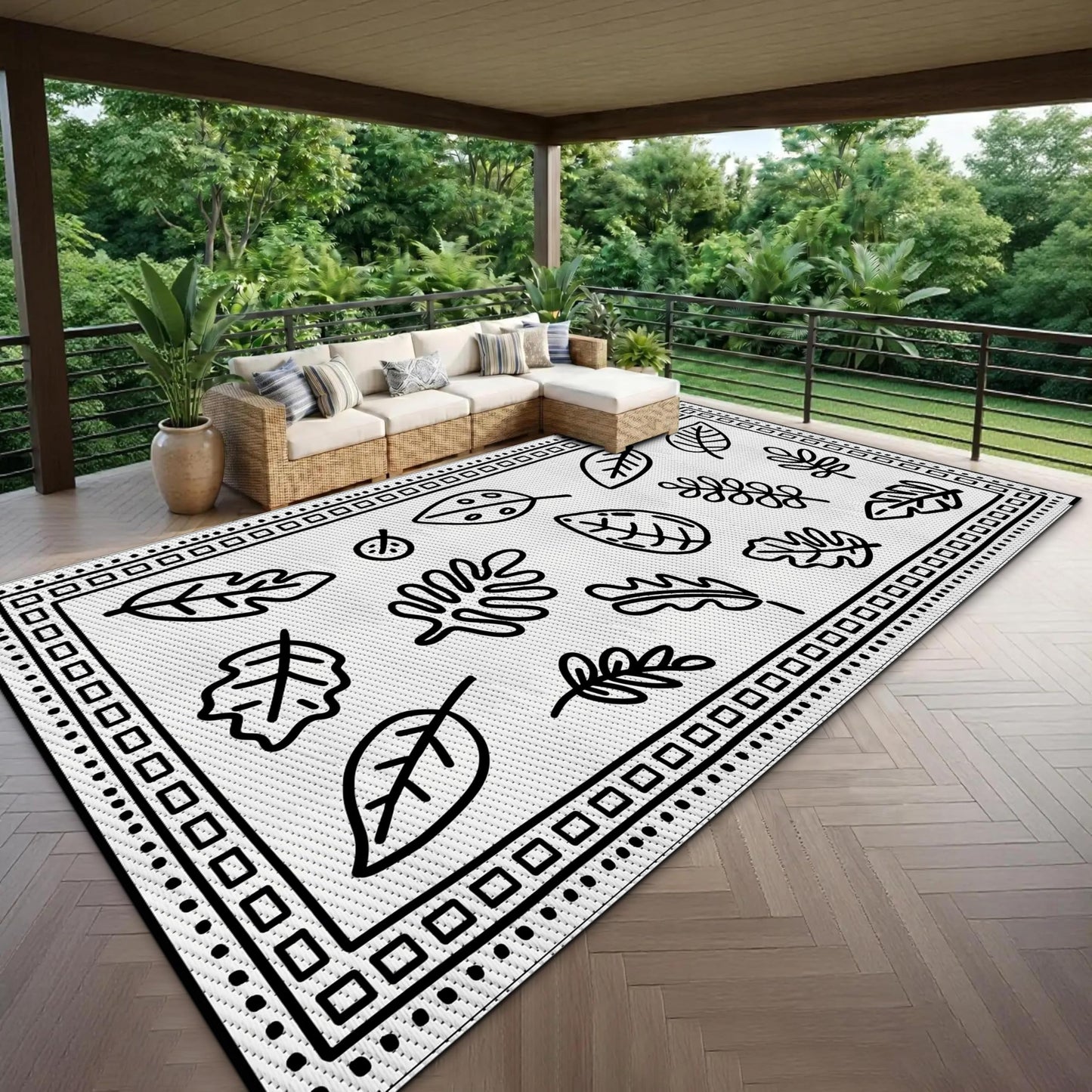 CircleRoad RV Outdoor Rug 9x18 Waterproof Patio Rug Mat with 4 Stakes UV Resistant Reverisble Plastic Straw Outdoor Rug with Carry Bag for RV Camping Picnic Beach Backyard