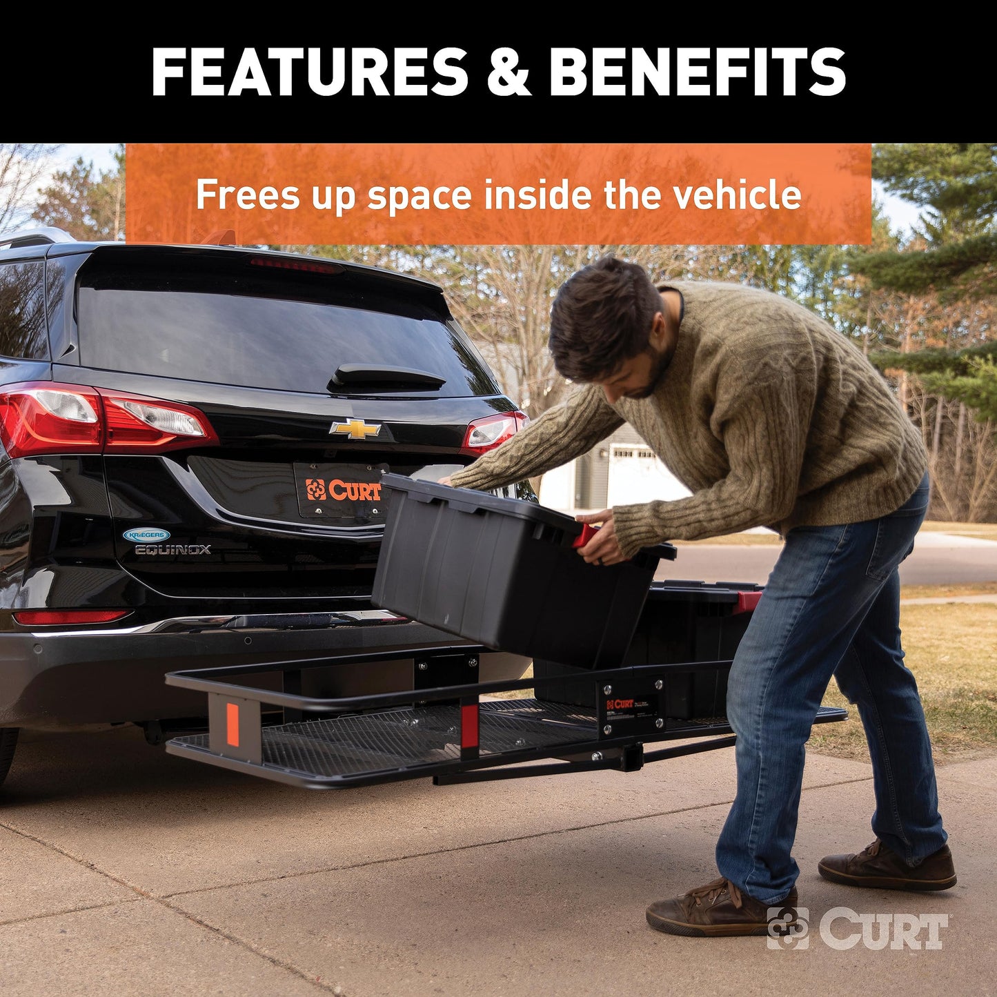CURT 18153 Cargo Basket Hitch Trailer Hitch Cargo Carrier, 500 lbs. Capacity, 60-Inch x 23-1/2-Inch x 5-1/2-Inch, Fits 2-Inch Receiver