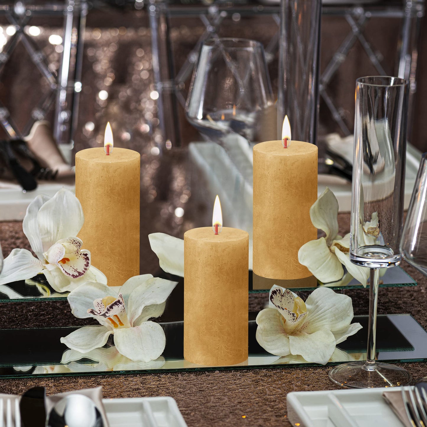 BOLSIUS 4 Pack Yellow Rustic Pillar Candles - 2 X 4 Inches - Premium European Quality - Includes Natural Plant-Based Wax - Unscented Dripless Smokeless 30 Hour Party Décor and Wedding Candles