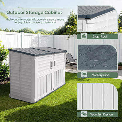 Devoko Outdoor Storage Shed, Resin, 34 Cu Ft Outdoor Storage Cabinet Without Shelf, Waterproof, Double Locks, Storage for Trash Can, Garden Tools, Pool Supplies, Beige