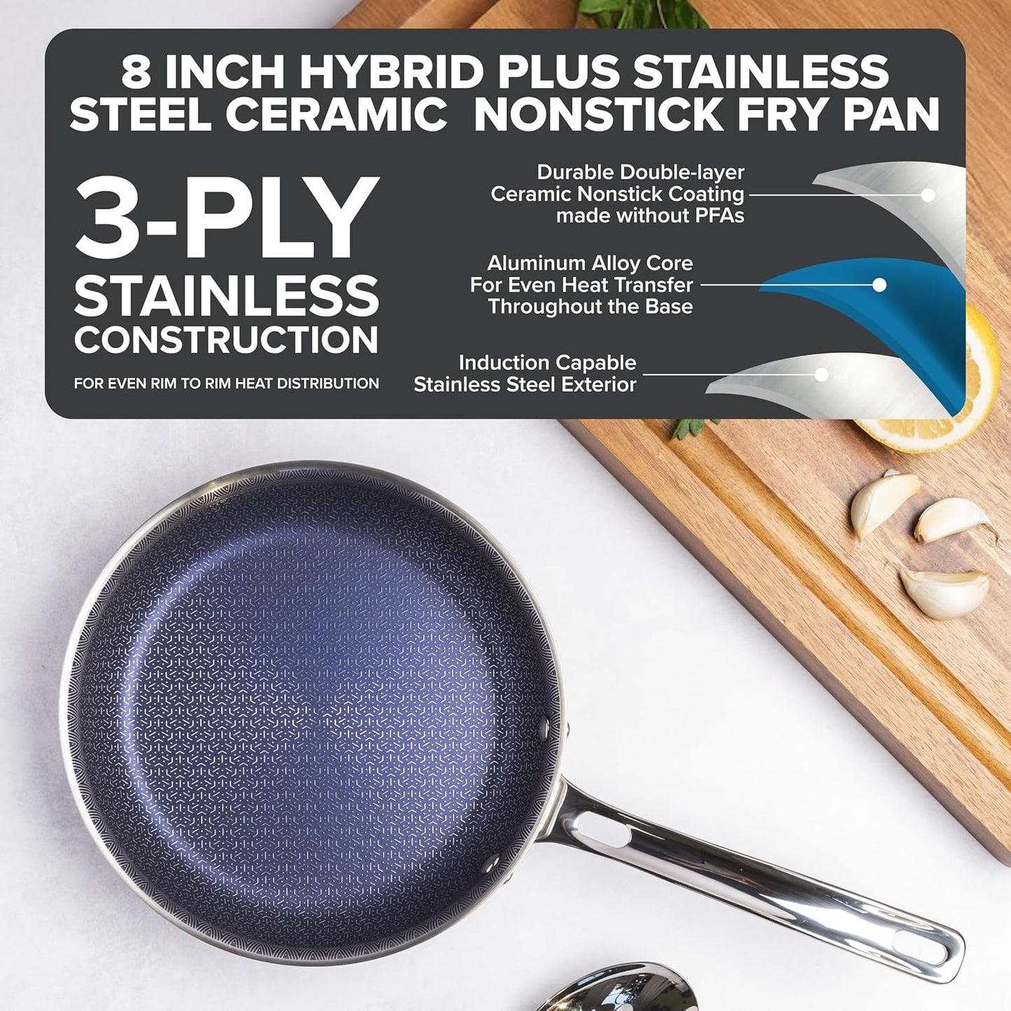 Viking Hybrid Plus 8-Inch Ceramic Nonstick Frying Pan - PFAS-Free, Metal Utensil Safe, Oven Safe to 500°F