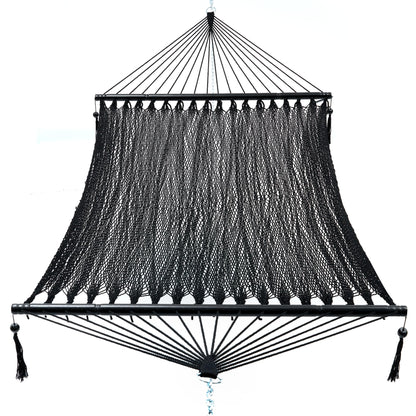 PNAEUT Double Rope Hammocks for Outside, Handwoven Double Caribbean Hammock with Spreader Bar for Outdoor Indoor, Max 600 lbs Capacity (Abyss)