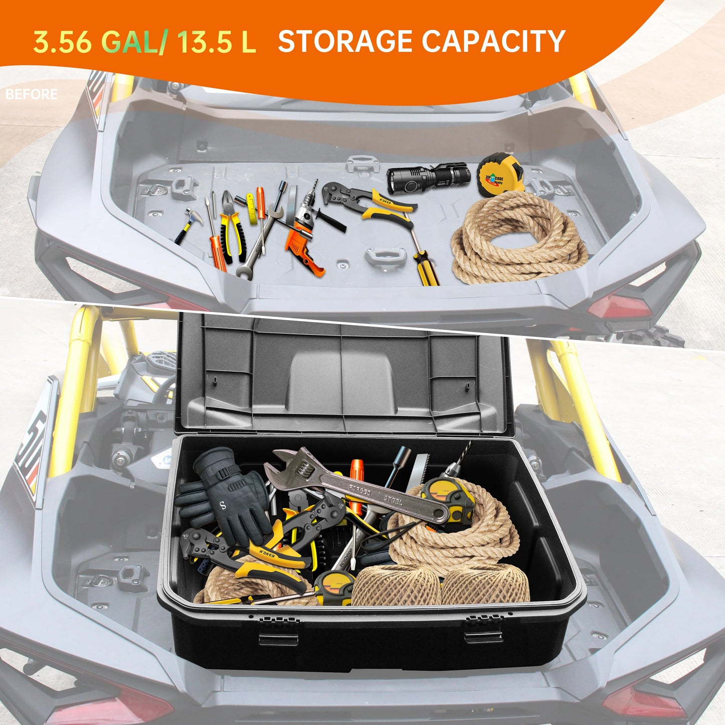 CUSAUTV 96L Rear Storage Cargo Box for Maverick R, Waterproof Bed Tool Rear Trunk Box Compatible with Can Am Maverick R X RS 2024+ Accessories Replace #715007182