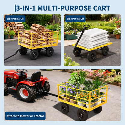 Heavy Duty 1500 Lbs Capacity Mesh Steel Garden Cart Folding Utility Wagon with Removable Sides, Garden Cart on Wheels for Gardening Soil, Tools, and Plant Transport