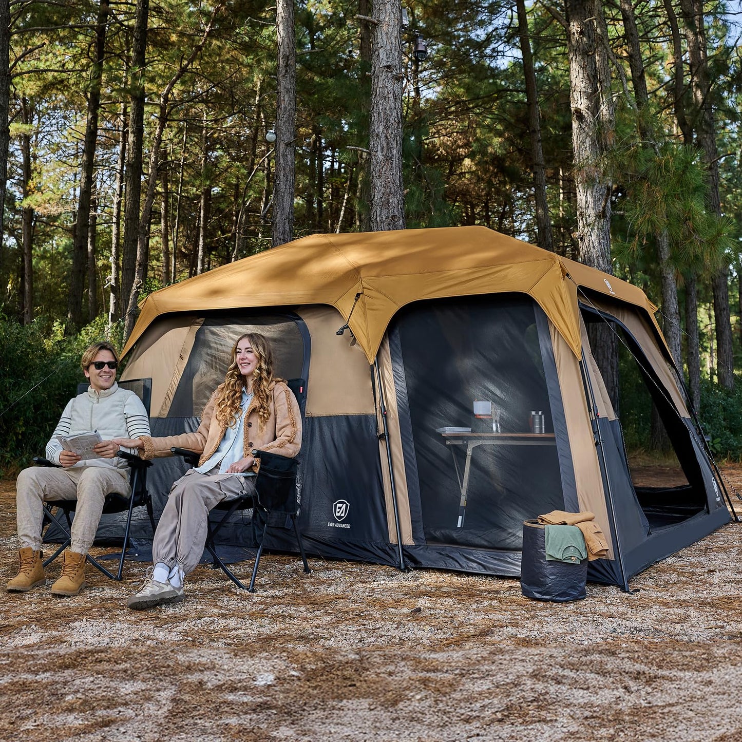 EVER ADVANCED 10 Person Blackout Camping Tent, Easy Setup Instant Cabin Tent for Family, Water-Resistant & Weather-Resistant Light-Blocking Tent with Rainfly for Outdoor Travel, 14' x 10' x 78"
