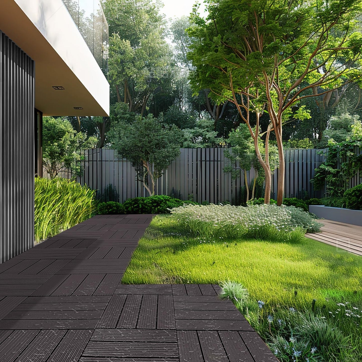 VEVOR 54 sq. ft Plastic Interlocking Deck Tiles, 54 Pack,12"x12" Waterproof Non-Slip Outdoor Flooring All Weather Use, Patio Floor Decking Tiles for Porch Poolside Balcony Backyard, Dark Brown