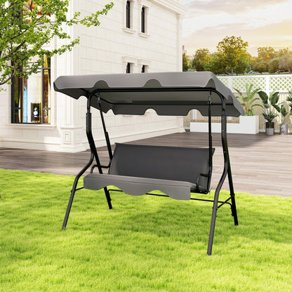 HAPPYGRILL 3-Person Patio Swing Chair, Outdoor Swing Glider with Adjustable Canopy and Removable Cushion, Porch Swing with Stand for Garden and Backyard, (Grey)