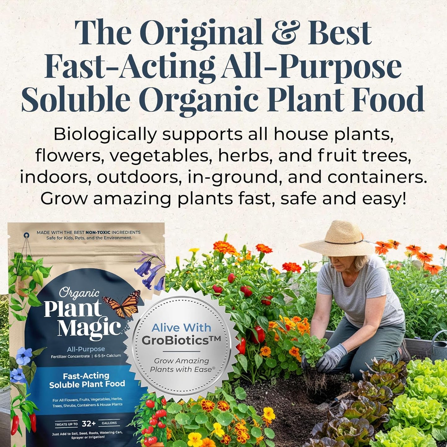 Organic Plant Magic - Fast-Acting Water Soluble Fertilizer - All-Purpose Plant Food for Garden & Houseplants | 1/2 lb Bag