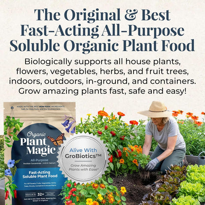 Organic Plant Magic - Fast-Acting Water Soluble Fertilizer - All-Purpose Plant Food for Garden & Houseplants | 1/2 lb Bag