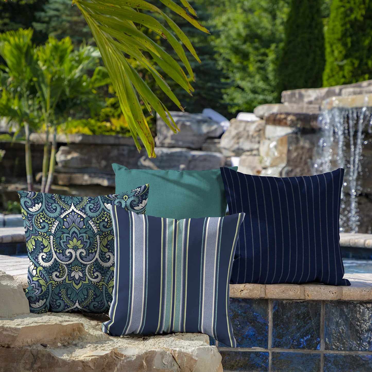 Arden Outdoor Toss Pillow, 2 Pack, 16 x 16, Rain-Proof, Fade Resistant Pistachio Botanical
