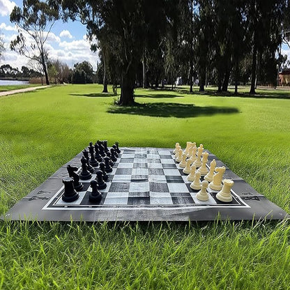 King Size Giant Chess Set with 10 Inch Pieces - Oversized Plastic Chess Game for Indoor/Outdoor Use with Waterproof Mat and Storage Box for Kids Adults Family Fun