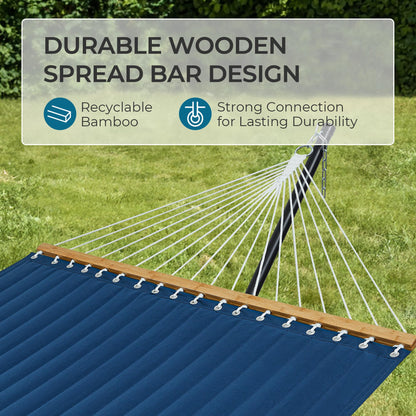 SUPERJARE Hammock with Stand, 2 Person Quilted Outdoor Hammock, Detachable Pillow & Bamboo Spreaders, Portable Hammock with Carrying Bag, Heavy Duty Stand, Perfect for Outside, Patio, Navy Blue
