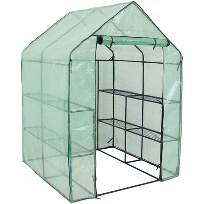 Sunnydaze Portable Outdoor Grandeur Walk-in Greenhouse with 4 Steel Wire Shelves and Roll-Up Door - Green