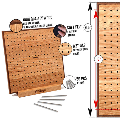 Olikraft 8-Inch Crochet Blocking Board with 50 Pins and 7-Pack Digital Row Counters - Red Oak Wood Blocking Tool and Compact Stitch Tracking Accessories