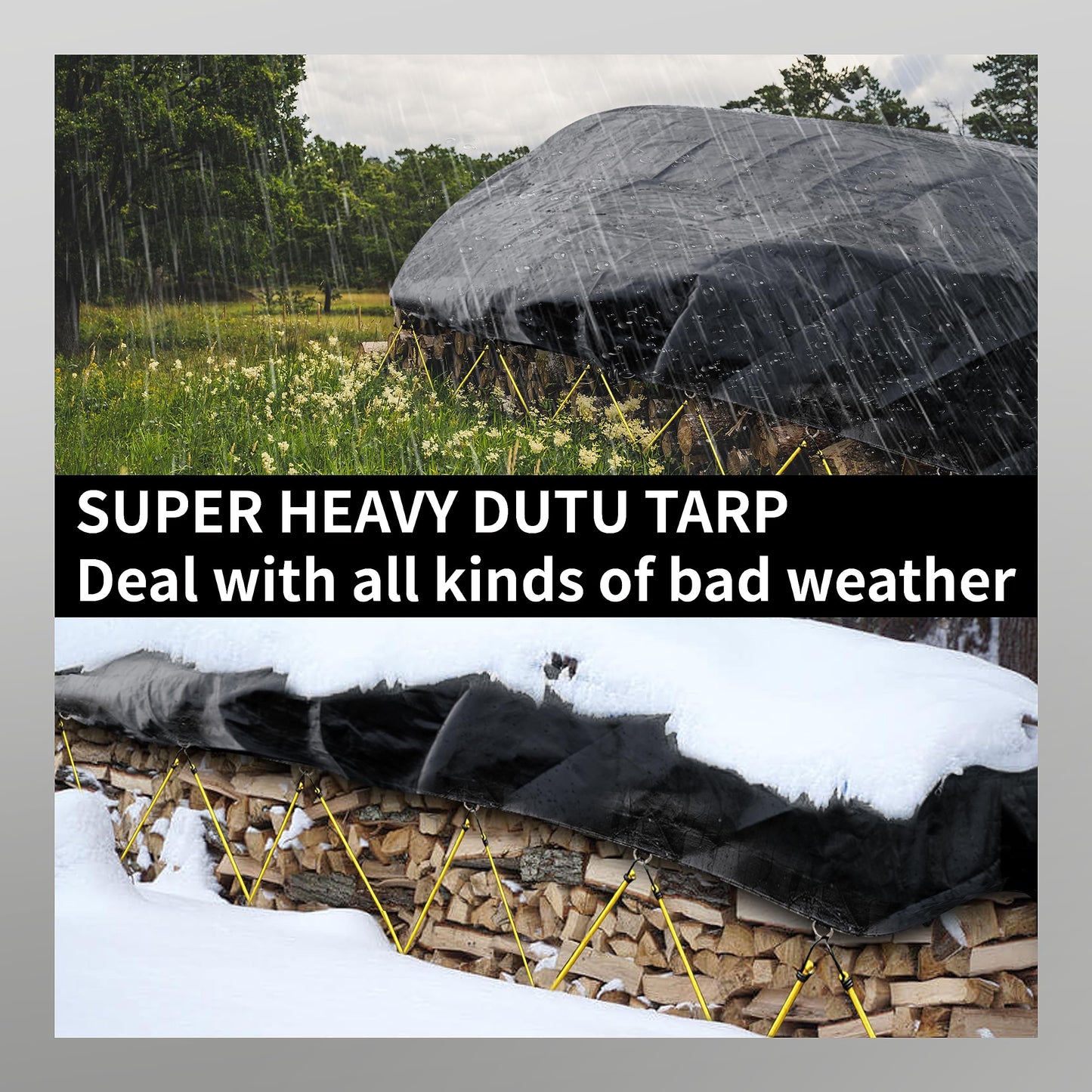 TARPAL Tarp 20x20 Feet Heavy Duty Tarps 14mil D-Ring Waterproof Tarp for Outdoors UV Protection Triangular Sewing Design Reinforced Corners and Edges（Black）