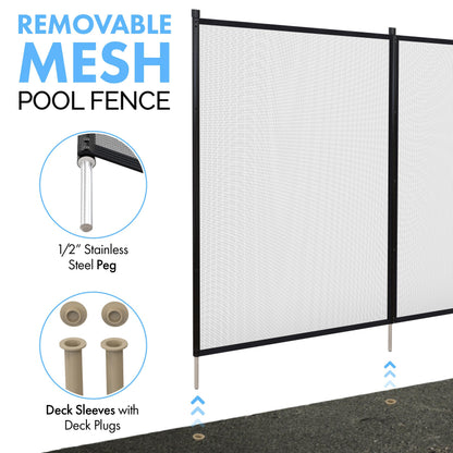 ALLSAFE Removable Mesh Pool Fence - Black 15 Foot by 5Foot Fence Panels – Pre-Assembled DIY Safety Fence with 1/2" Stainless Steel Peg Poles – 25% Longer, Easy Install, Fits Most Pool Fencing Layouts