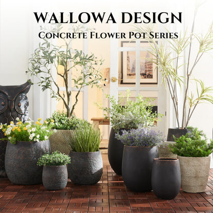 Wallowa 20" H Weathered Concrete Tall Planter, Black Large Outdoor Indoor Decorative Flower Pot with Drainage Hole, Modern Round Style for Home, Garden, Patio, Courtyard, Bronze Rust with Green Tone